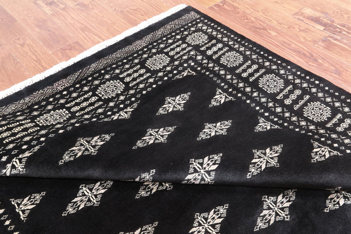 Black Bokhara Handmade Wool Rug - 5' 11" X 8' 10"