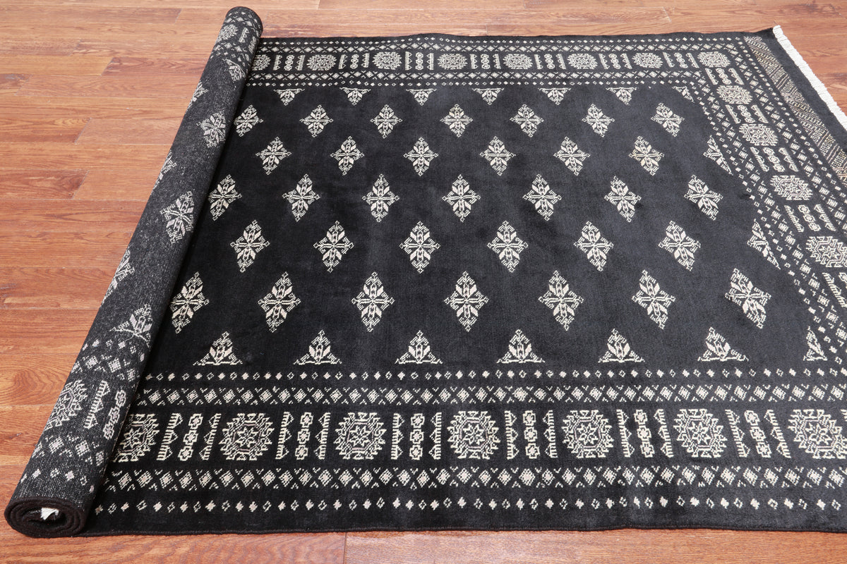 Black Bokhara Handmade Wool Rug - 5' 11" X 8' 10"