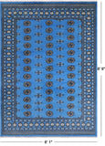 Blue Bokhara Hand-Knotted Wool Rug - 6' 1" X 8' 9"