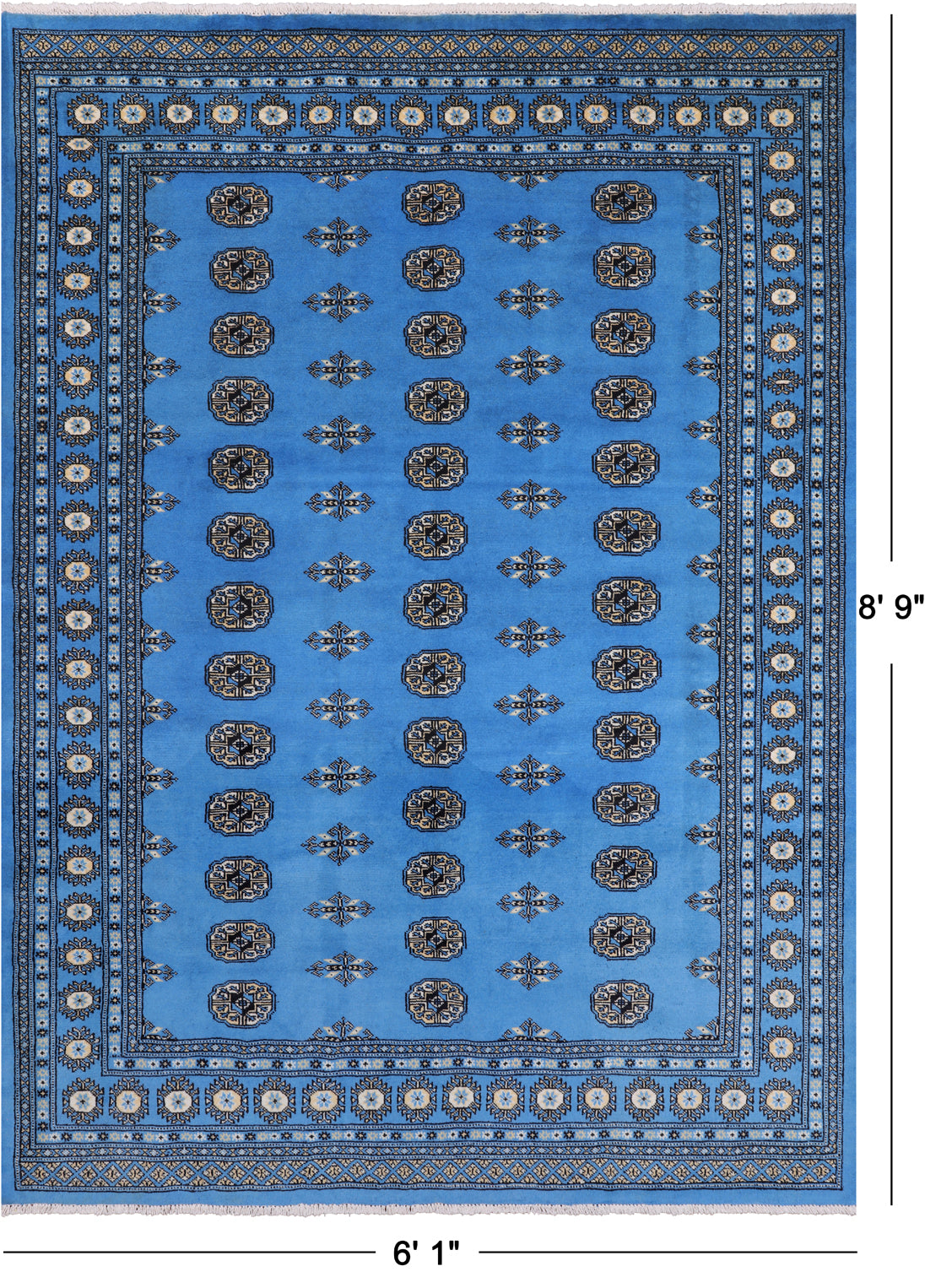 Blue Bokhara Hand-Knotted Wool Rug - 6' 1" X 8' 9"