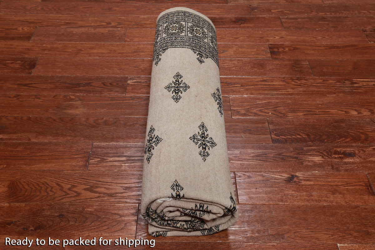 Beige Bokhara Hand-Knotted Wool Rug - 6' 2" X 9' 1"