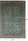 Green Bokhara Hand Knotted Wool Rug - 6' 0" X 8' 8"