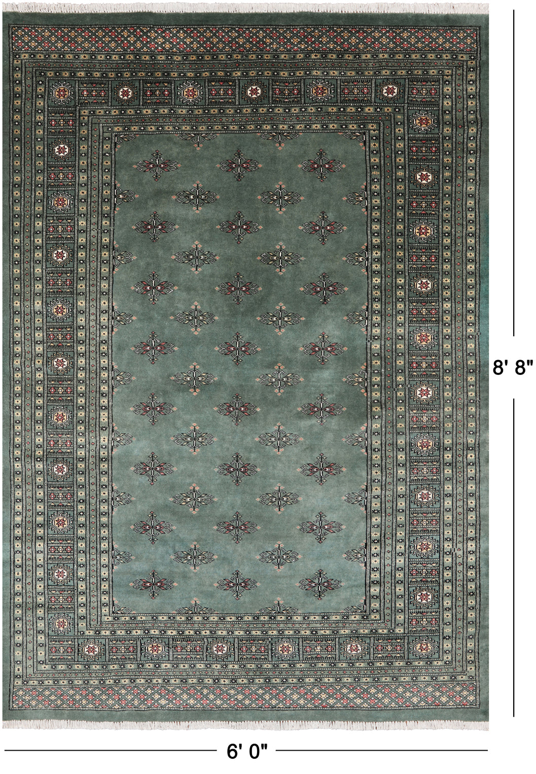 Green Bokhara Hand Knotted Wool Rug - 6' 0" X 8' 8"