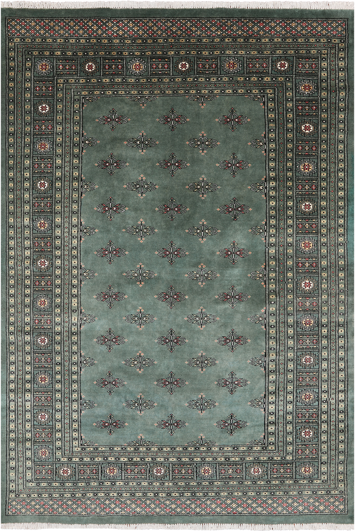 Green Bokhara Hand Knotted Wool Rug - 6' 0" X 8' 8"