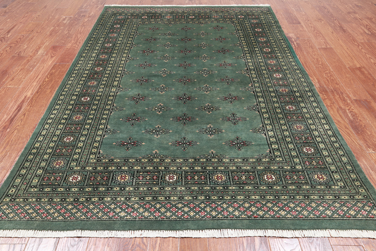 Green Bokhara Hand Knotted Wool Rug - 6' 0" X 8' 8"