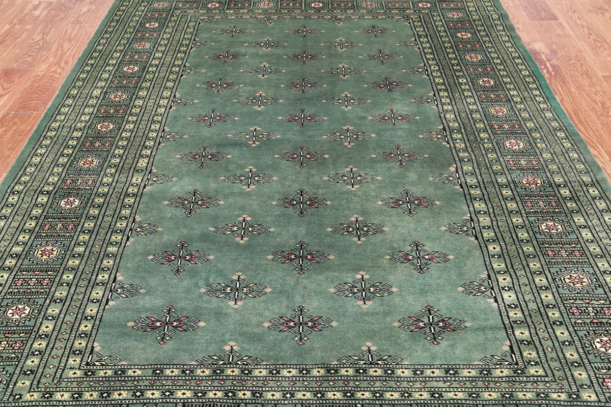 Green Bokhara Hand Knotted Wool Rug - 6' 0" X 8' 8"
