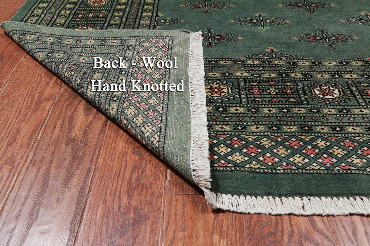 Green Bokhara Hand Knotted Wool Rug - 6' 0" X 8' 8"