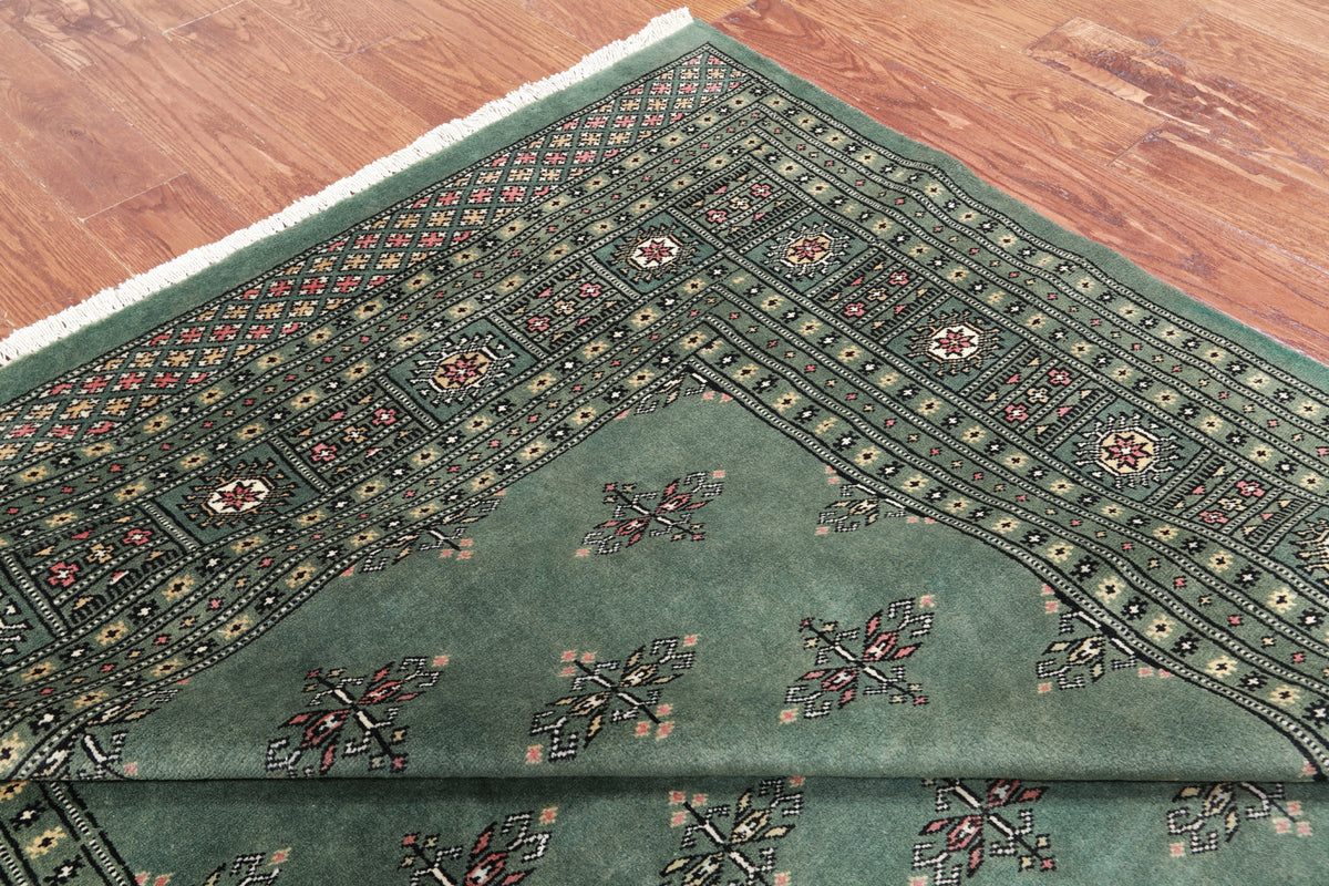 Green Bokhara Hand Knotted Wool Rug - 6' 0" X 8' 8"