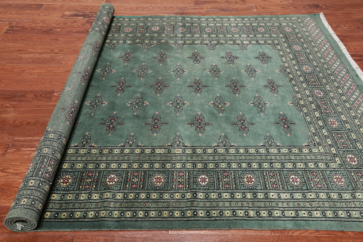 Green Bokhara Hand Knotted Wool Rug - 6' 0" X 8' 8"
