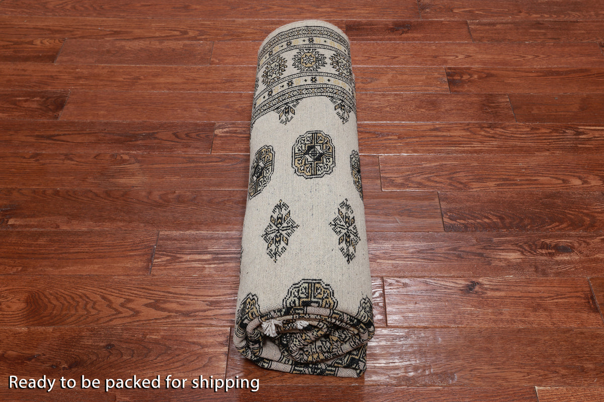 Ivory Bokhara Handmade Wool Rug - 6' 0" X 8' 8"