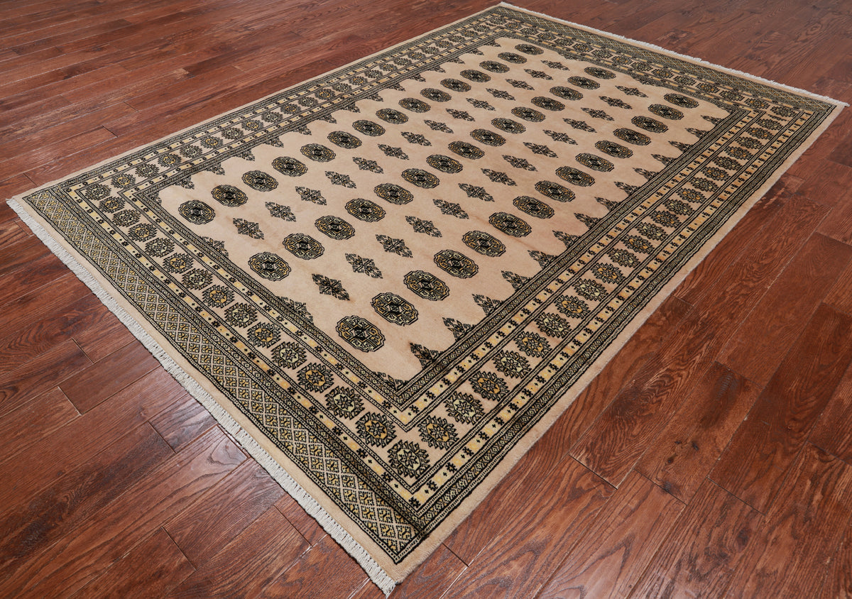 Ivory Bokhara Handmade Wool Rug - 6' 0" X 8' 8"