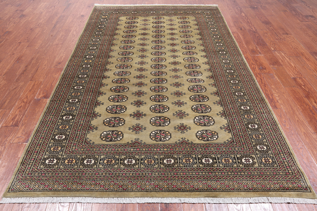Olive Green Bokhara Hand-Knotted Wool Rug - 6' 0" X 9' 7"