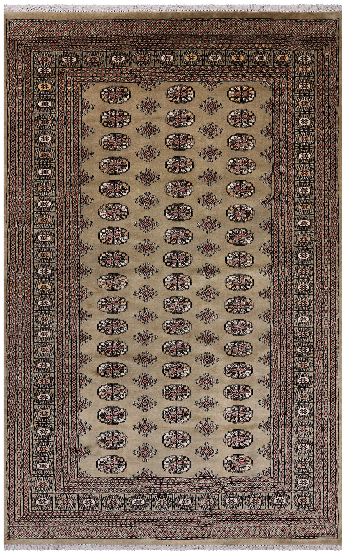 Olive Green Bokhara Hand-Knotted Wool Rug - 6' 0" X 9' 7"