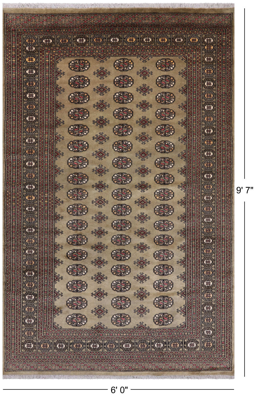 Olive Green Bokhara Hand-Knotted Wool Rug - 6' 0" X 9' 7"