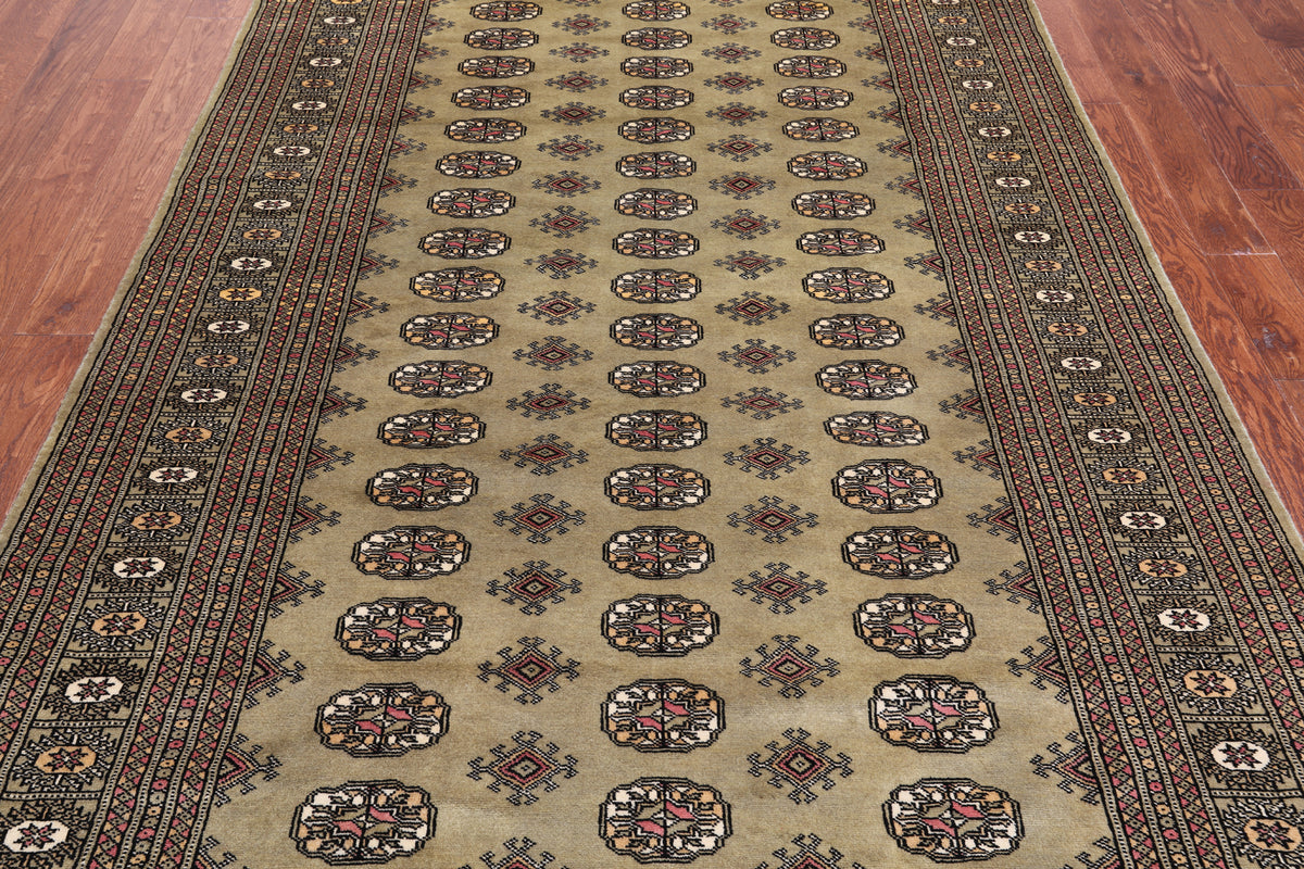Olive Green Bokhara Hand-Knotted Wool Rug - 6' 0" X 9' 7"