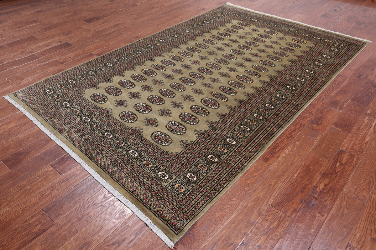 Olive Green Bokhara Hand-Knotted Wool Rug - 6' 0" X 9' 7"
