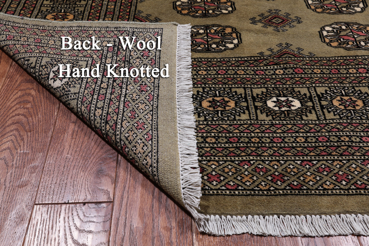Olive Green Bokhara Hand-Knotted Wool Rug - 6' 0" X 9' 7"