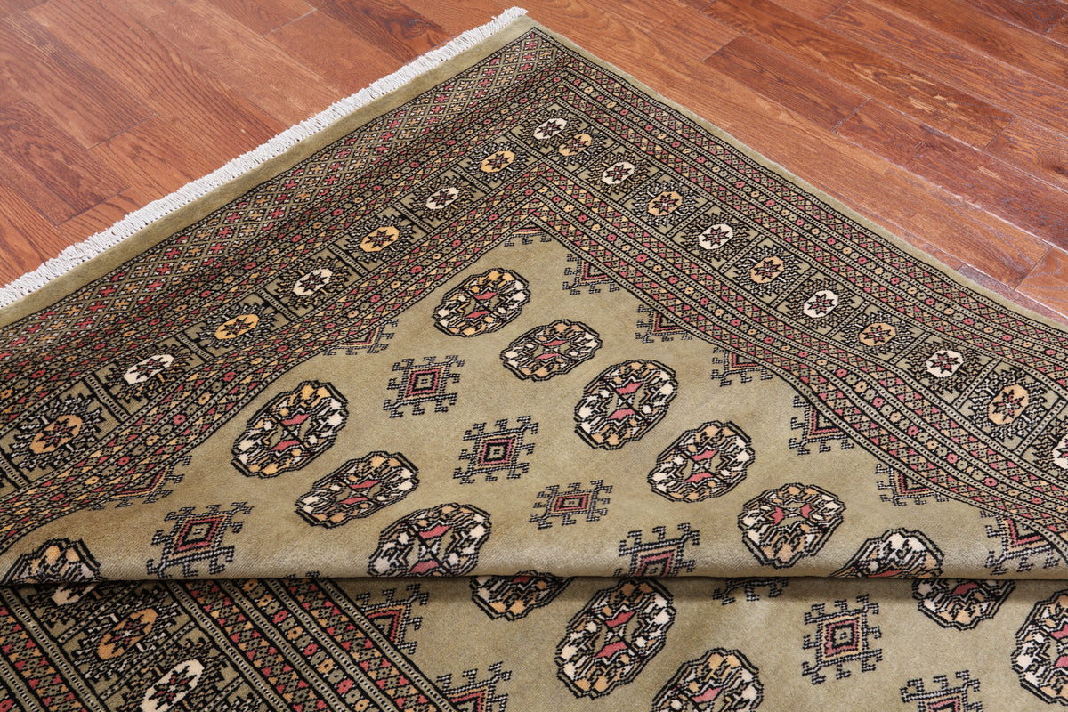 Olive Green Bokhara Hand-Knotted Wool Rug - 6' 0" X 9' 7"