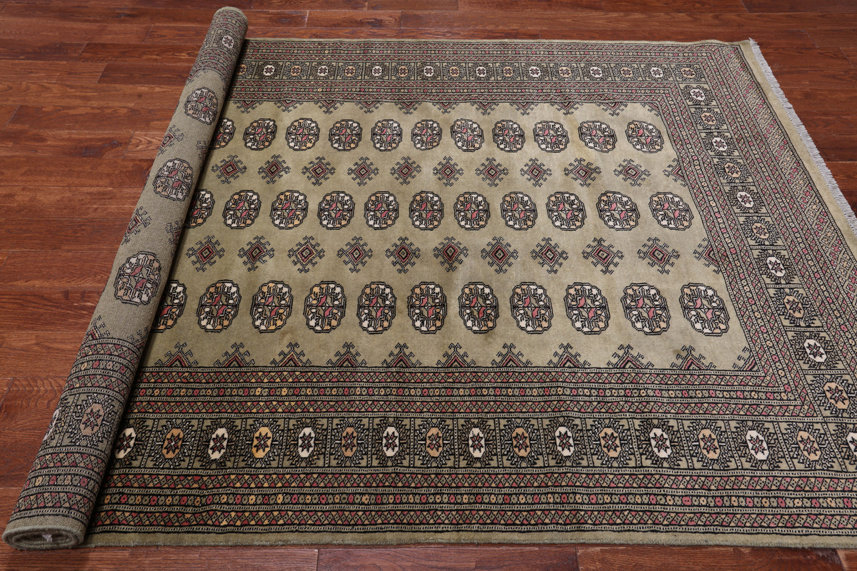 Olive Green Bokhara Hand-Knotted Wool Rug - 6' 0" X 9' 7"