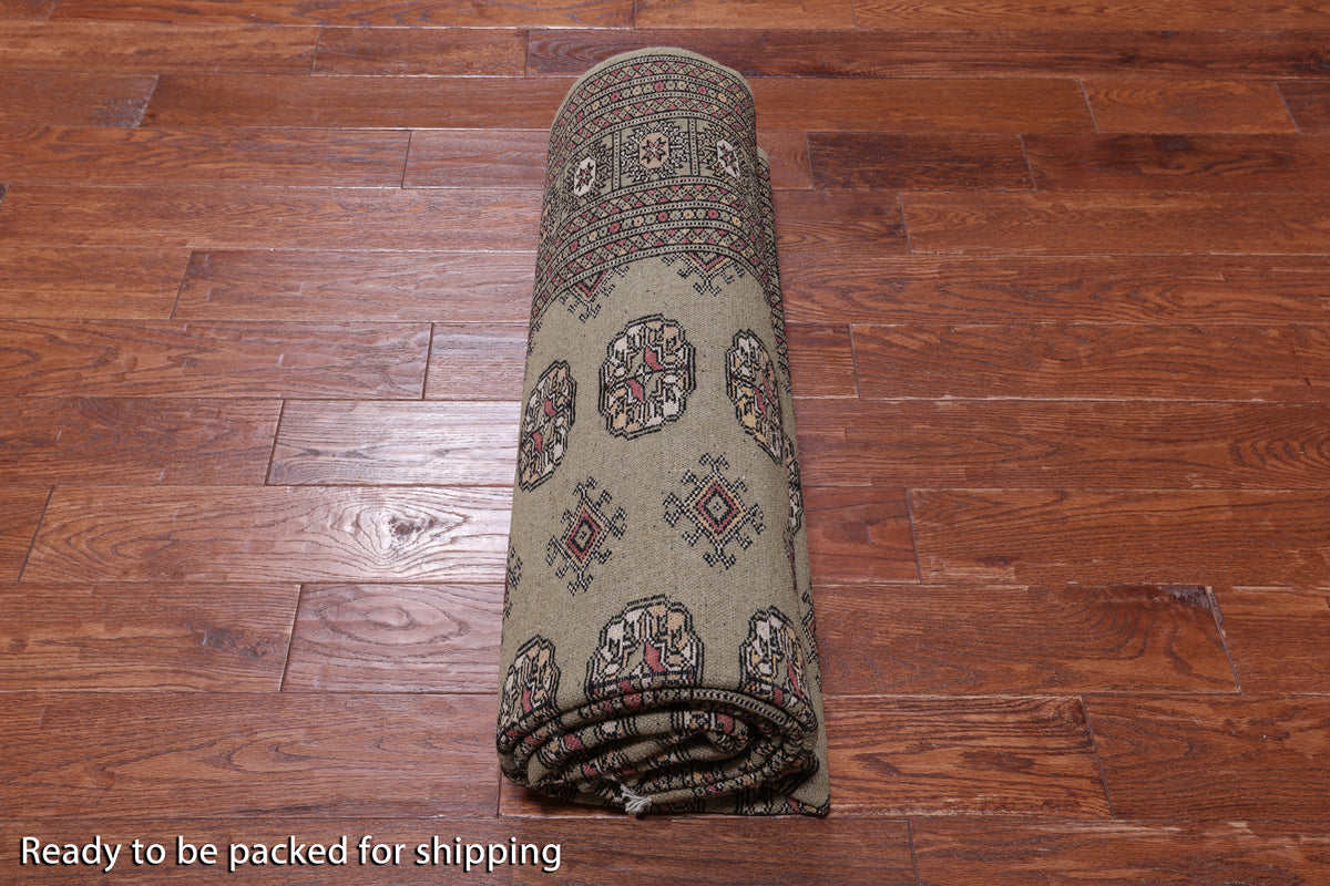 Olive Green Bokhara Hand-Knotted Wool Rug - 6' 0" X 9' 7"