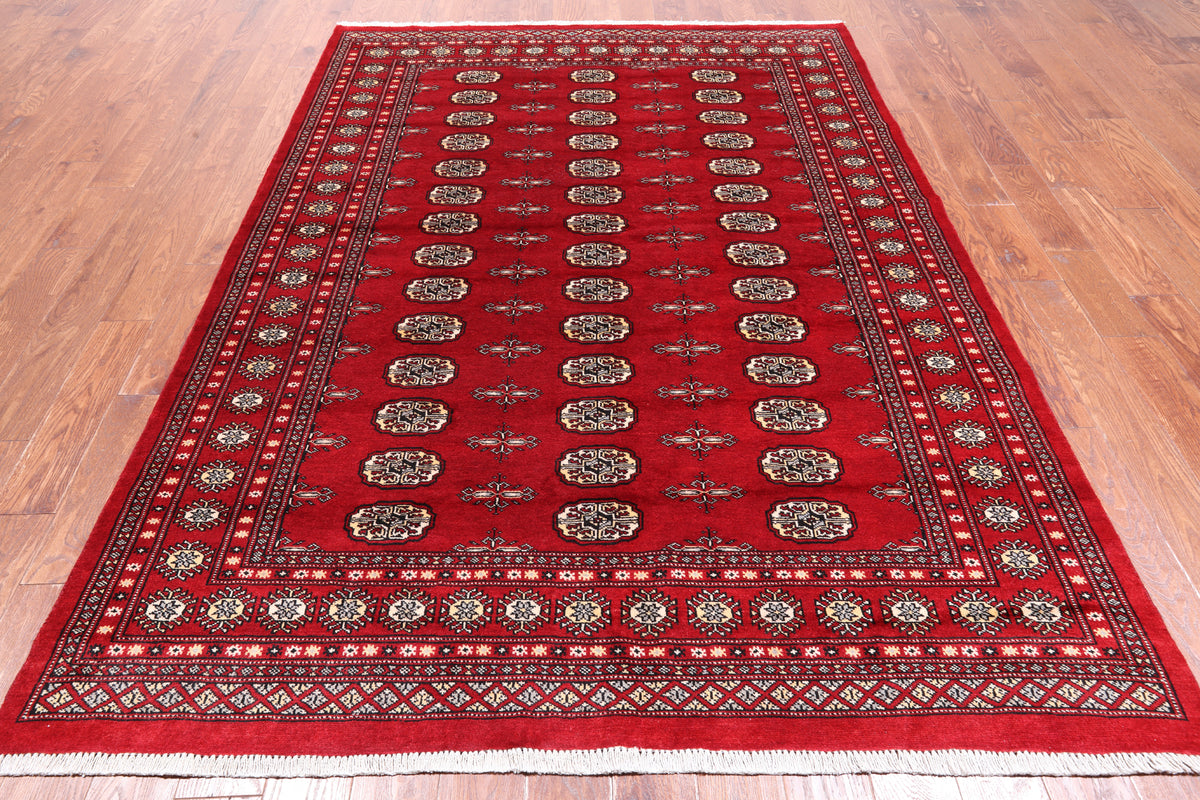 Red Bokhara Handmade Wool Rug - 6' 2" X 8' 8"