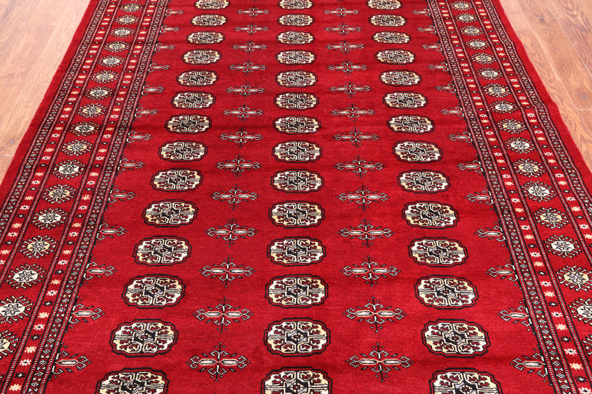 Red Bokhara Handmade Wool Rug - 6' 2" X 8' 8"