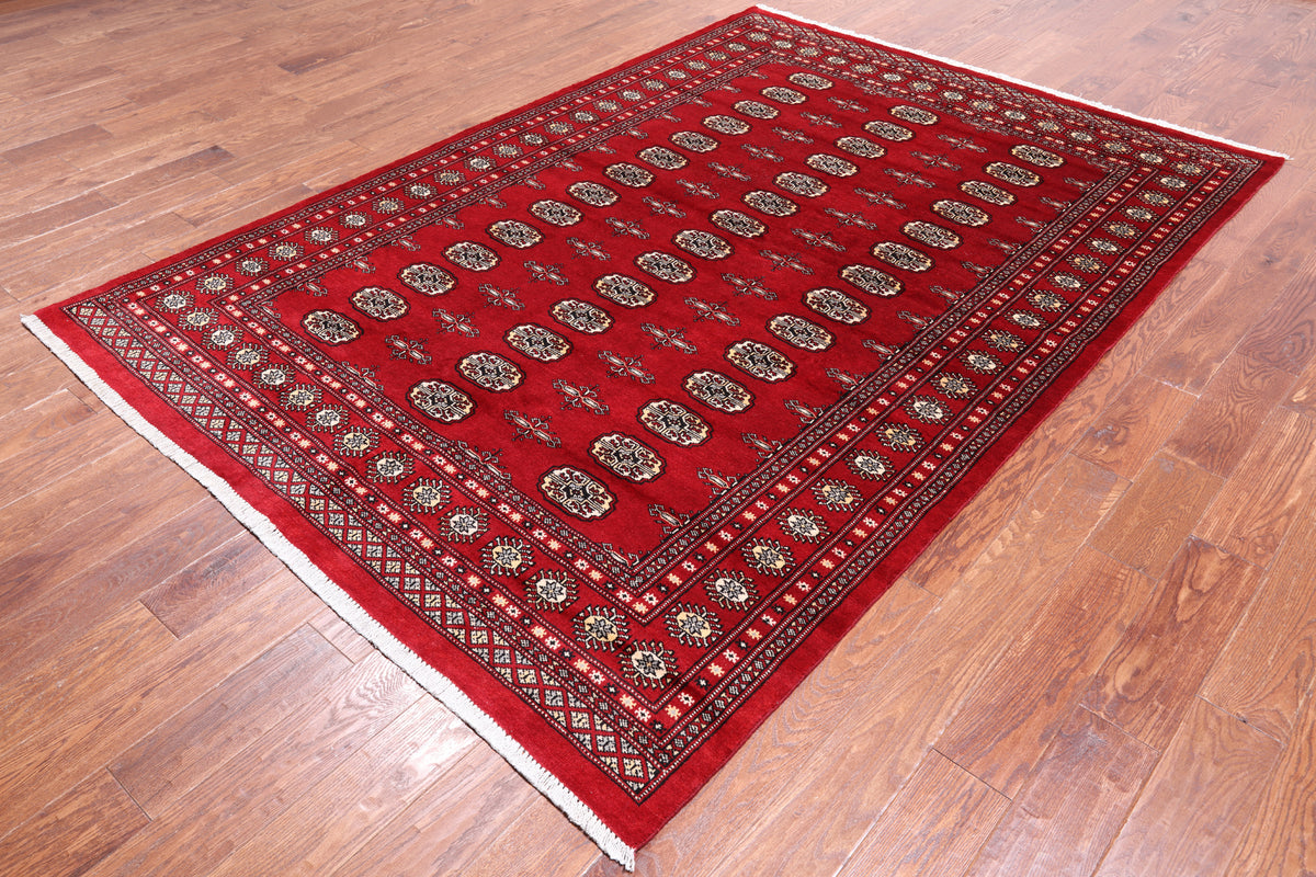 Red Bokhara Handmade Wool Rug - 6' 2" X 8' 8"