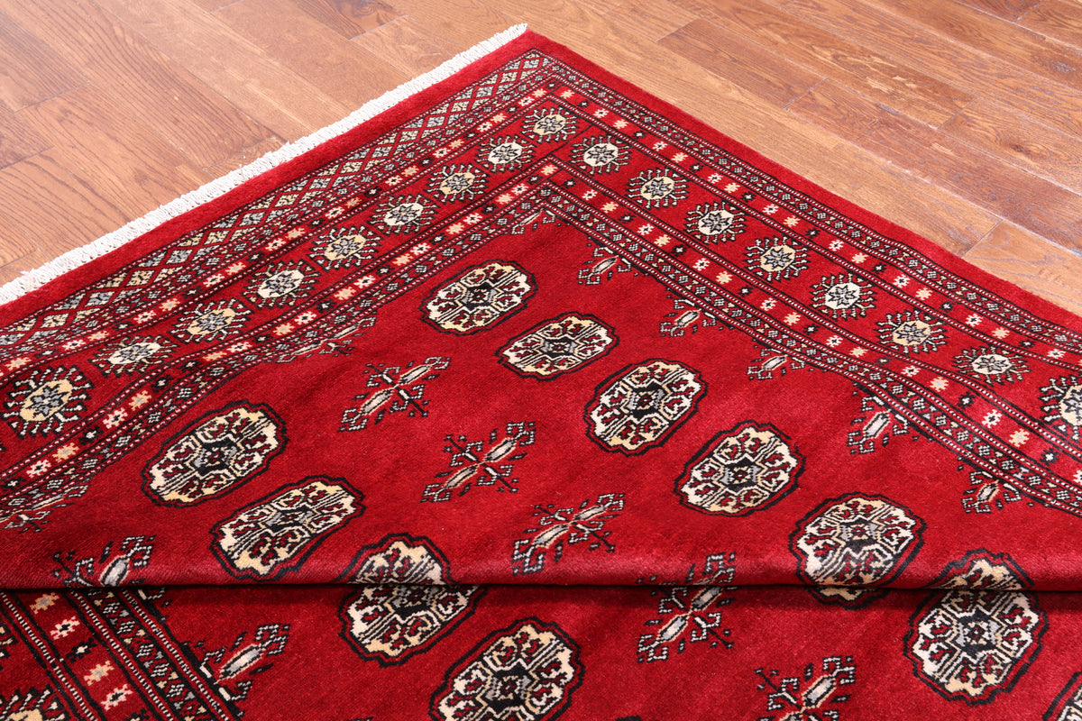 Red Bokhara Handmade Wool Rug - 6' 2" X 8' 8"