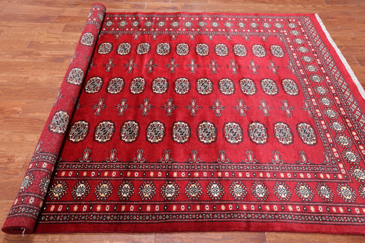 Red Bokhara Handmade Wool Rug - 6' 2" X 8' 8"
