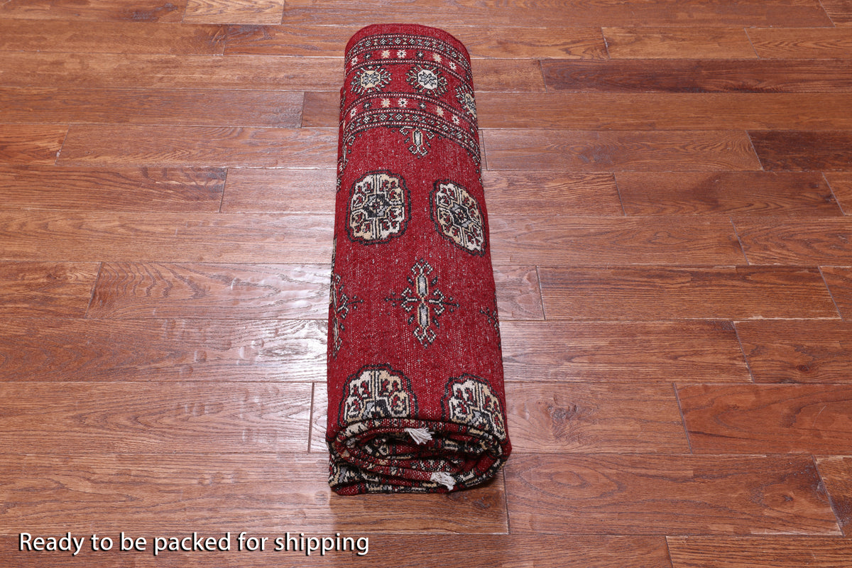 Red Bokhara Handmade Wool Rug - 6' 2" X 8' 8"