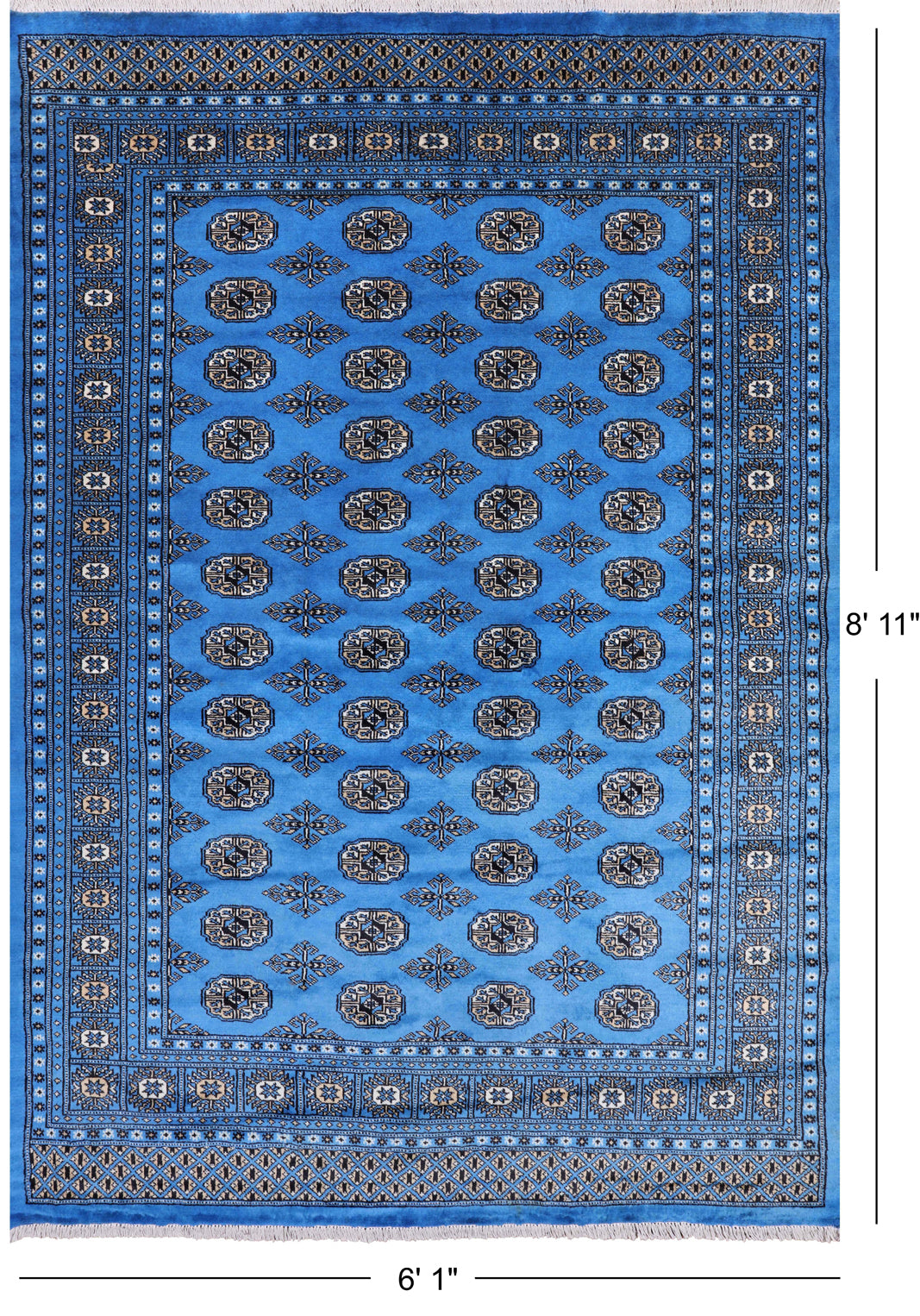 Blue Bokhara Hand Knotted Wool Rug - 6' 1" X 8' 11"