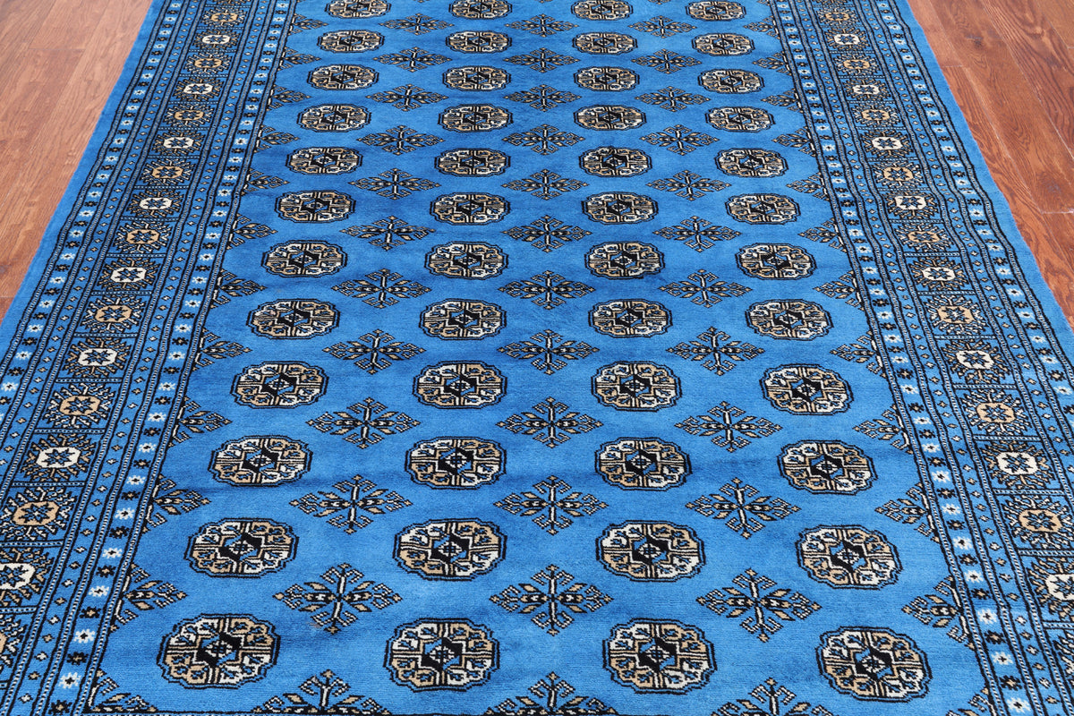 Blue Bokhara Hand Knotted Wool Rug - 6' 1" X 8' 11"