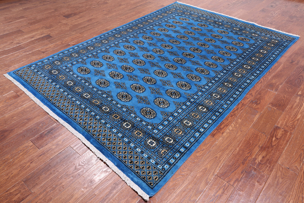 Blue Bokhara Hand Knotted Wool Rug - 6' 1" X 8' 11"