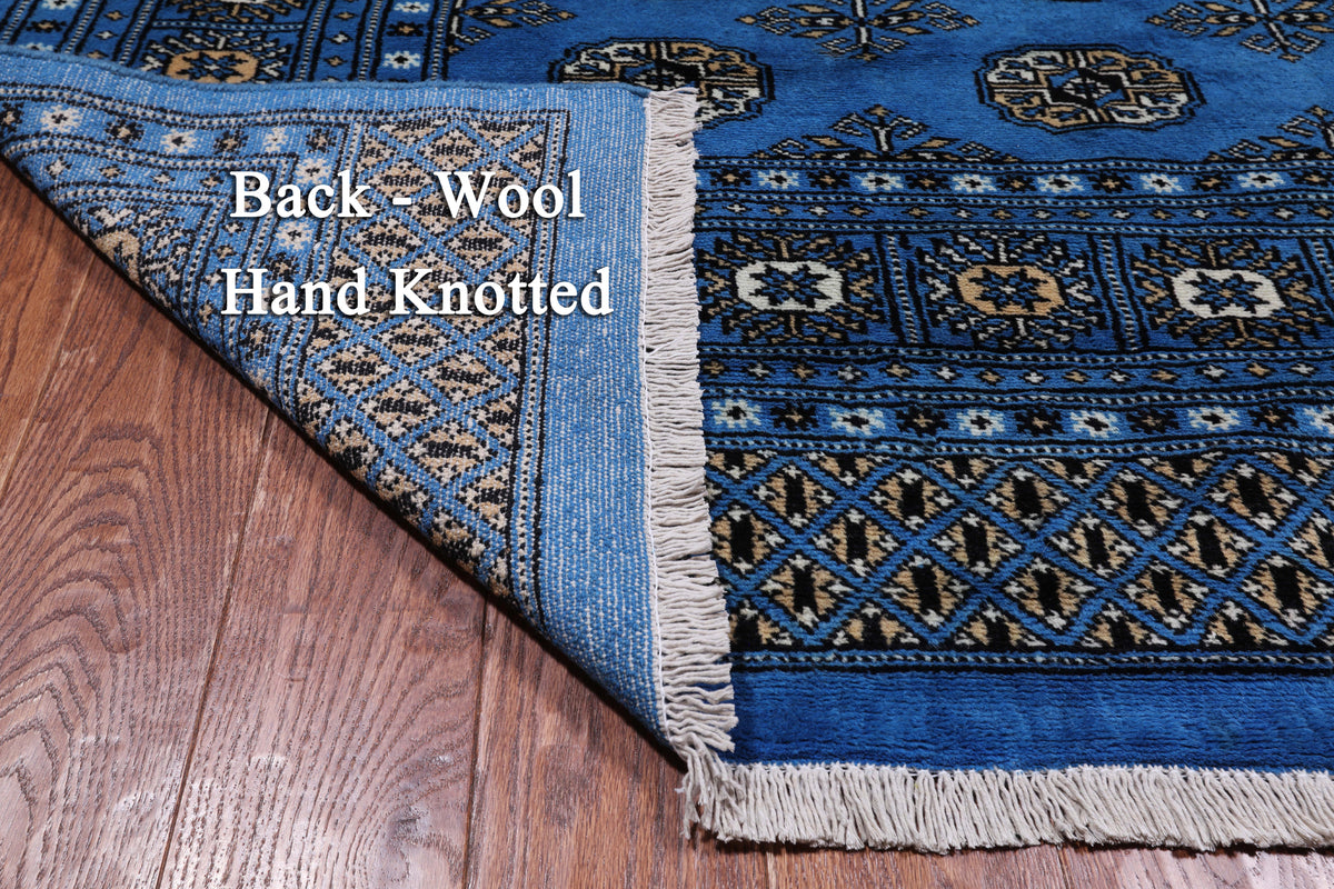 Blue Bokhara Hand Knotted Wool Rug - 6' 1" X 8' 11"