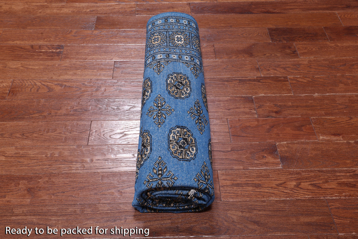 Blue Bokhara Hand Knotted Wool Rug - 6' 1" X 8' 11"