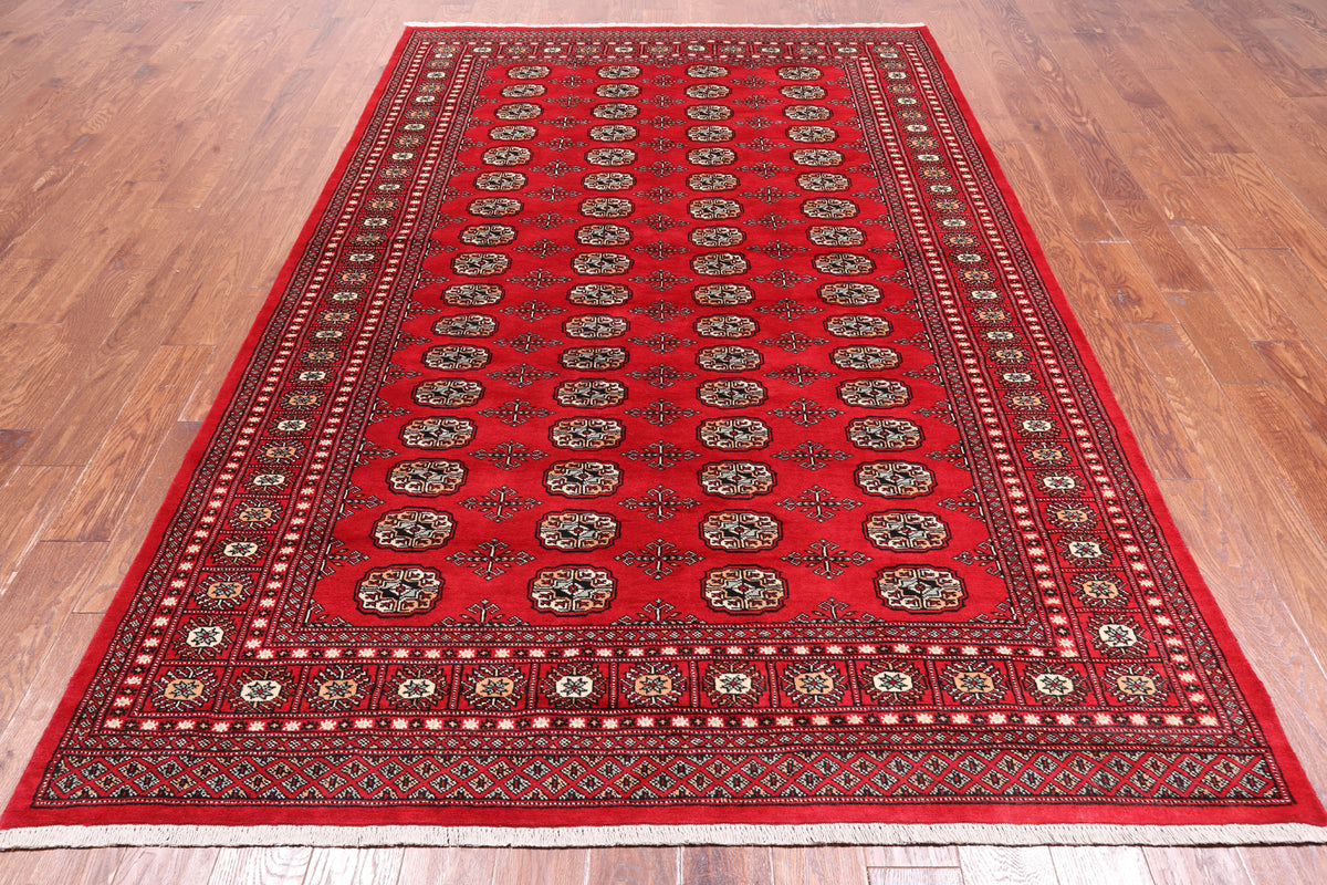 Red Bokhara Hand Knotted Wool Rug - 6' 2" X 9' 5"