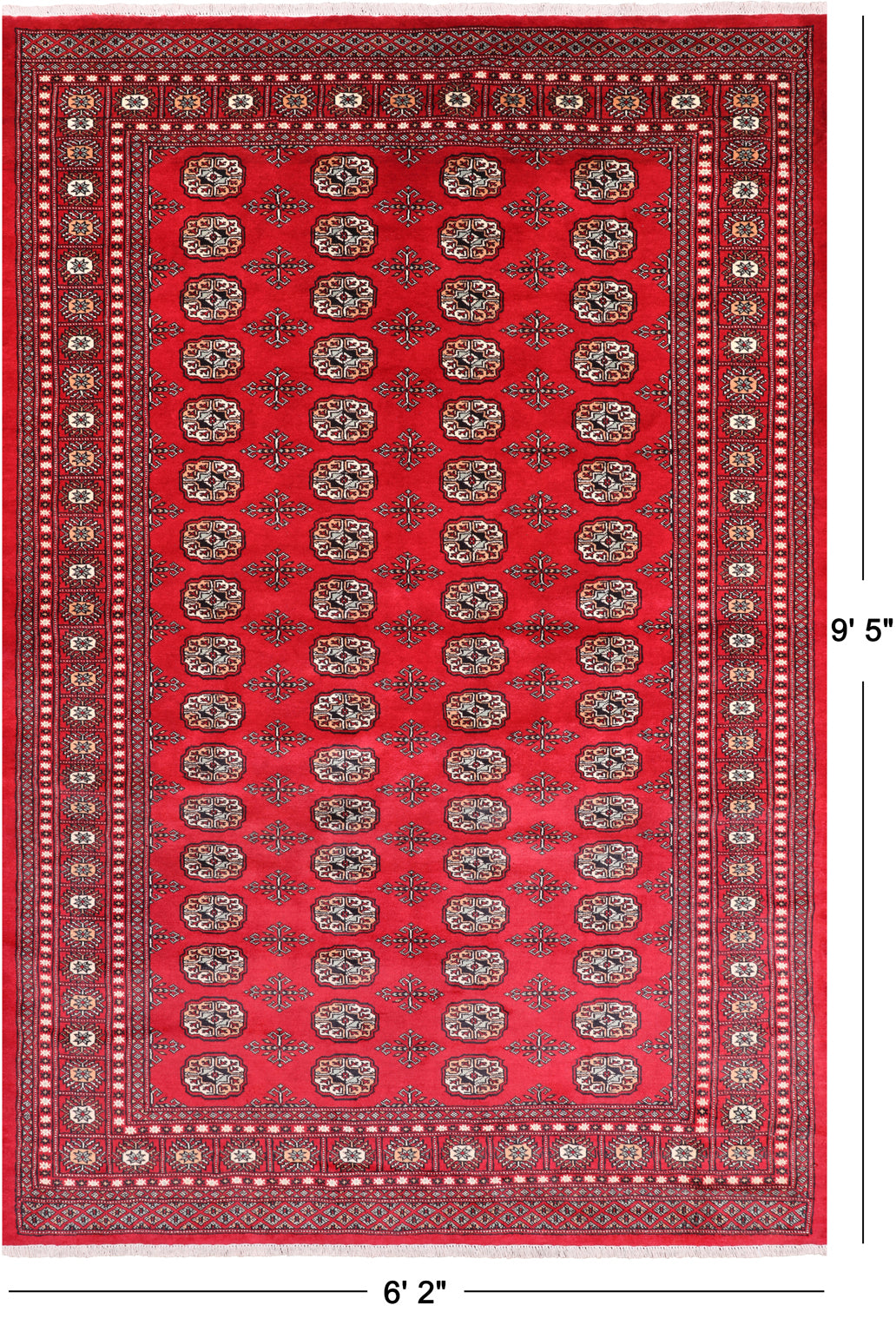 Red Bokhara Hand Knotted Wool Rug - 6' 2" X 9' 5"