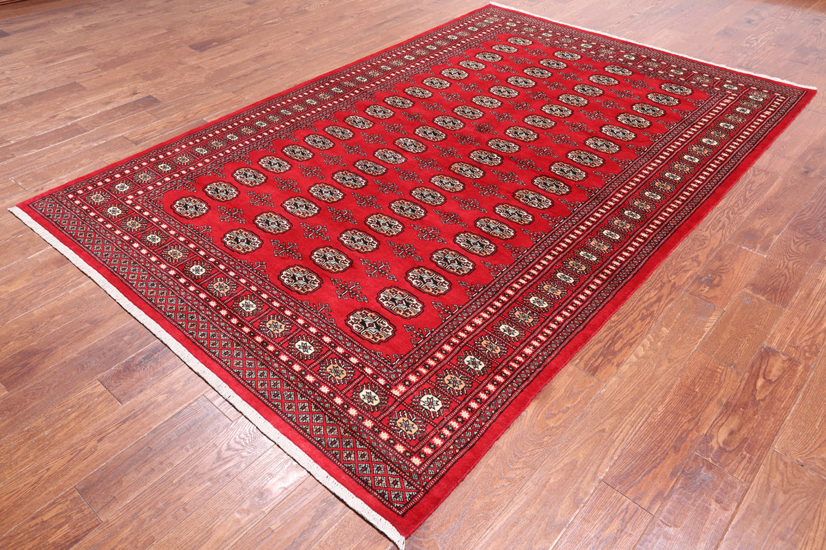 Red Bokhara Hand Knotted Wool Rug - 6' 2" X 9' 5"