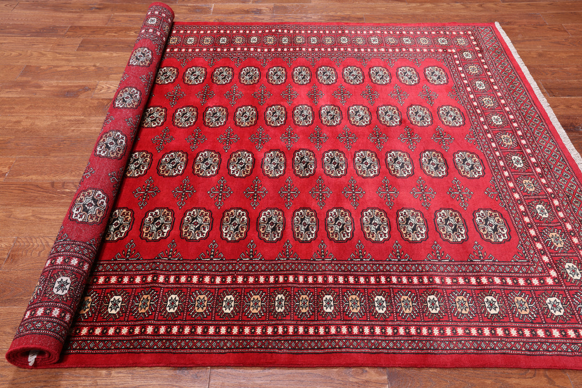 Red Bokhara Hand Knotted Wool Rug - 6' 2" X 9' 5"