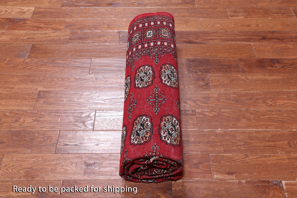 Red Bokhara Hand Knotted Wool Rug - 6' 2" X 9' 5"