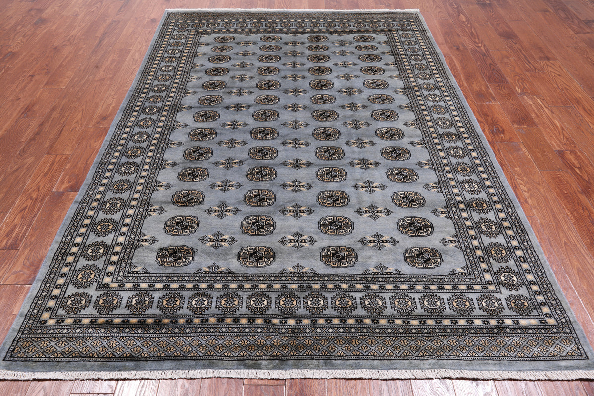 Grey Bokhara Handmade Wool Rug - 6' 2" X 8' 7"