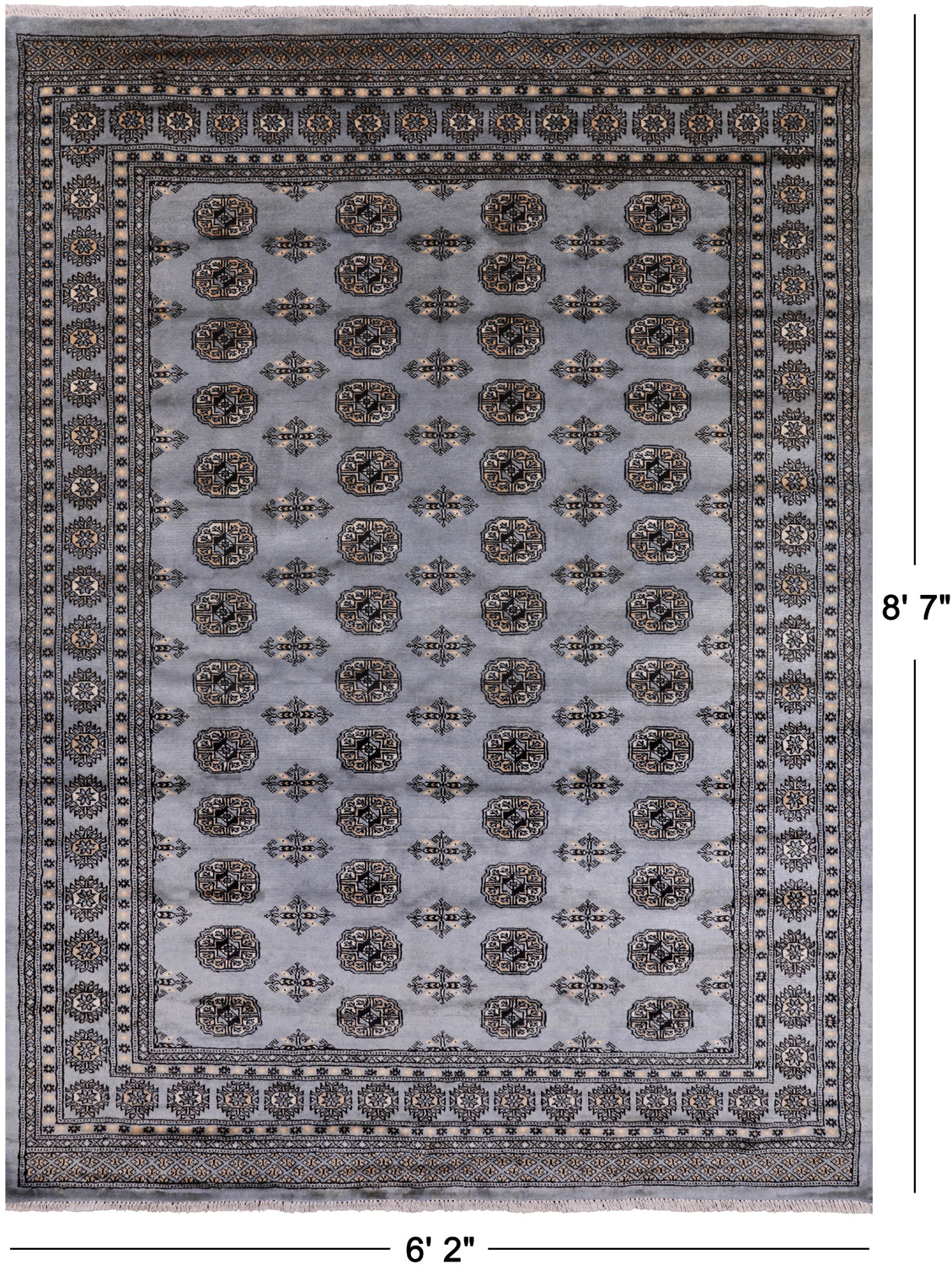 Grey Bokhara Handmade Wool Rug - 6' 2" X 8' 7"