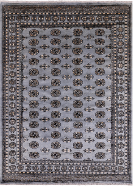 Grey Bokhara Handmade Wool Rug - 6' 2" X 8' 7"