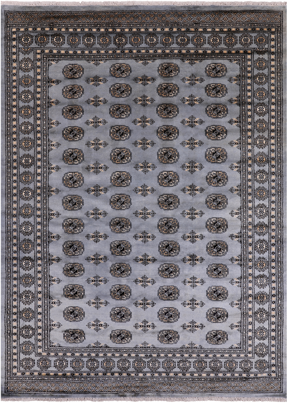 Grey Bokhara Handmade Wool Rug - 6' 2" X 8' 7"