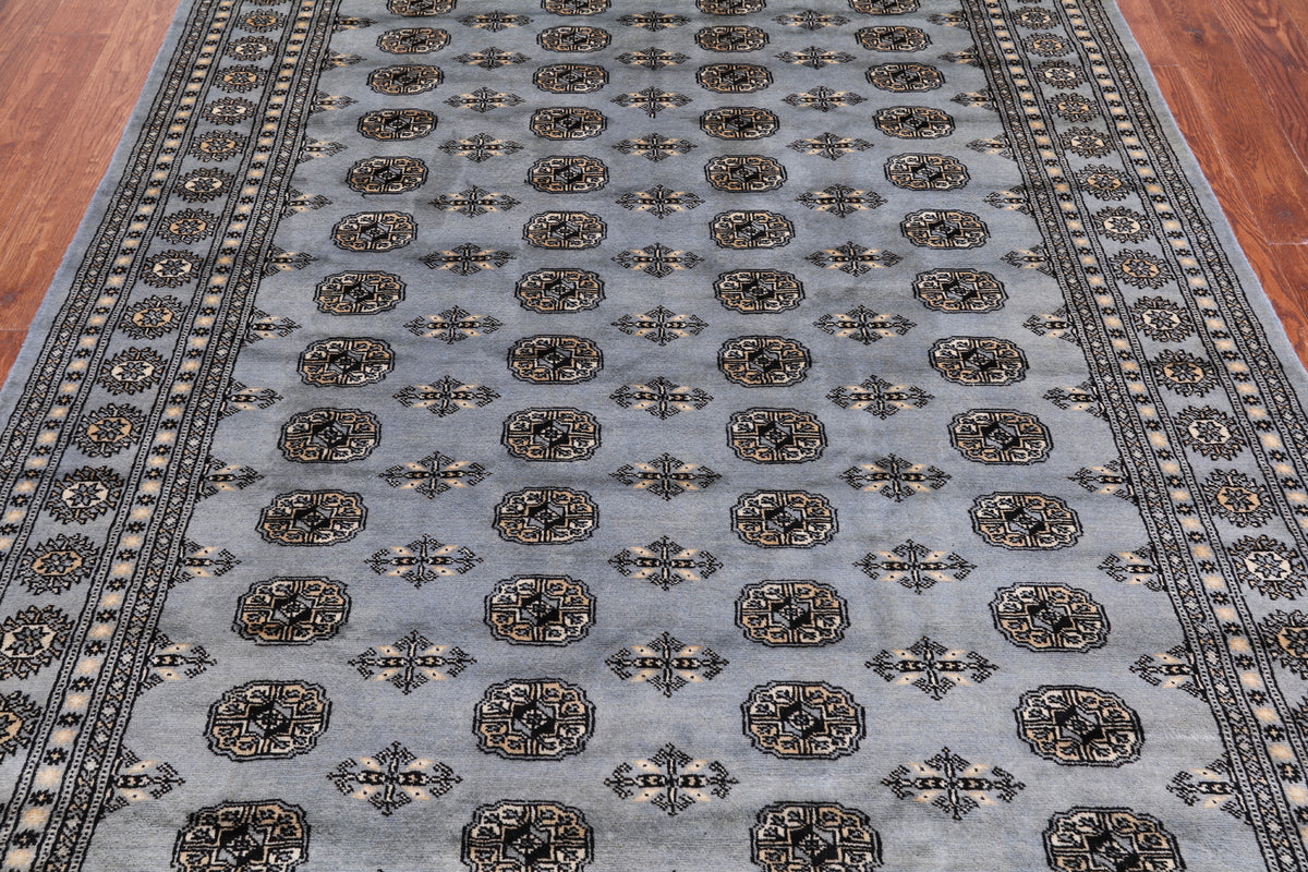 Grey Bokhara Handmade Wool Rug - 6' 2" X 8' 7"