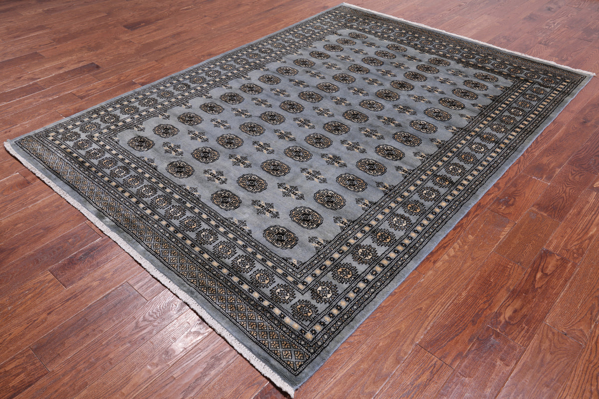 Grey Bokhara Handmade Wool Rug - 6' 2" X 8' 7"