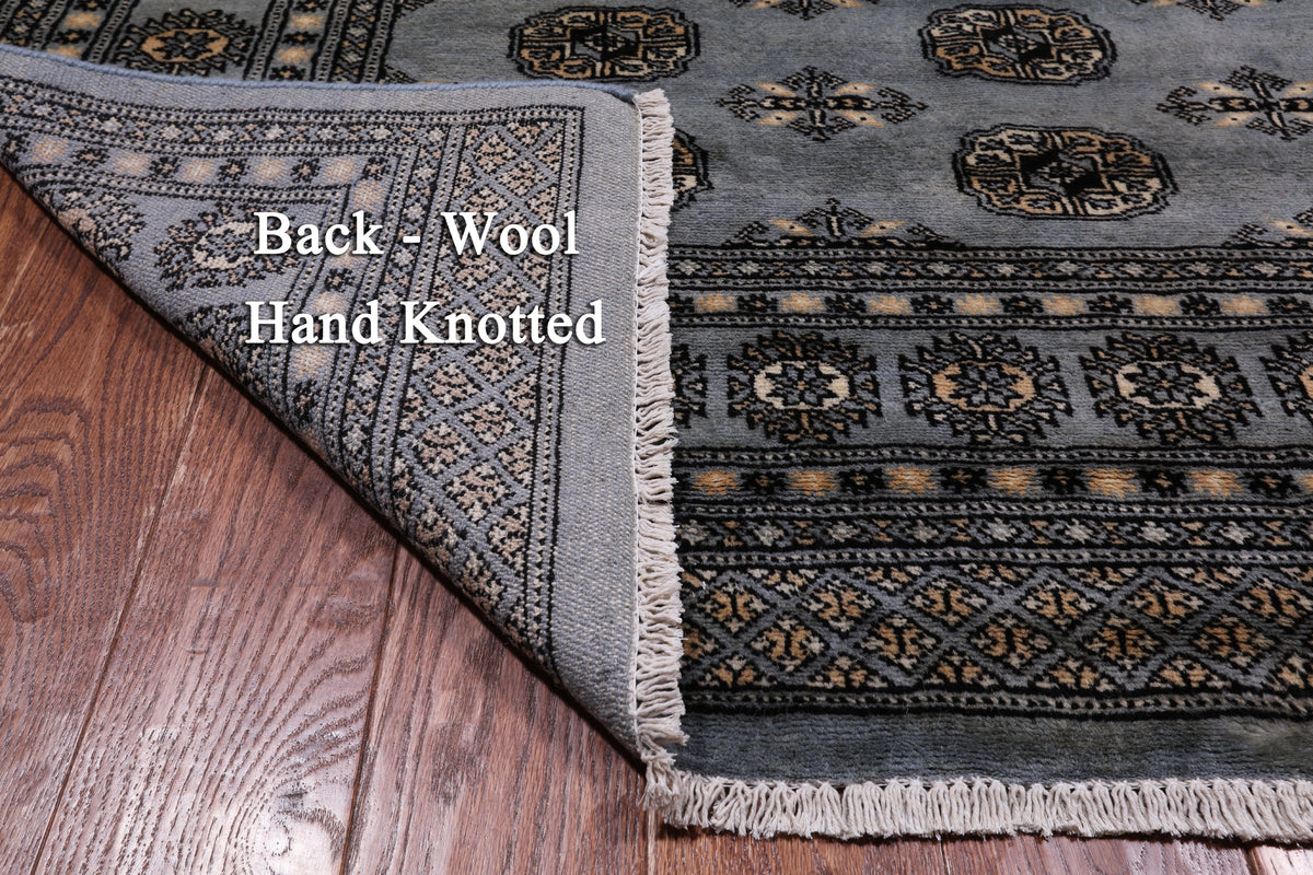 Grey Bokhara Handmade Wool Rug - 6' 2" X 8' 7"