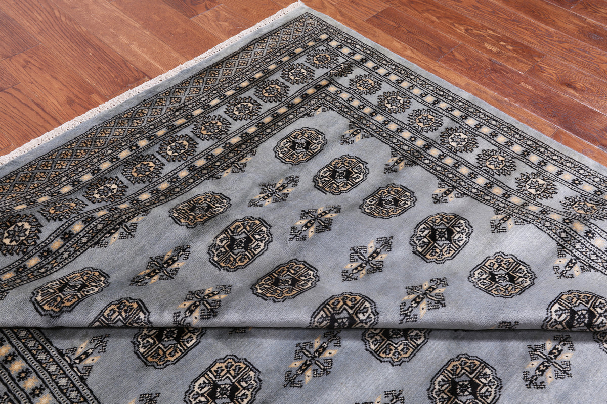 Grey Bokhara Handmade Wool Rug - 6' 2" X 8' 7"