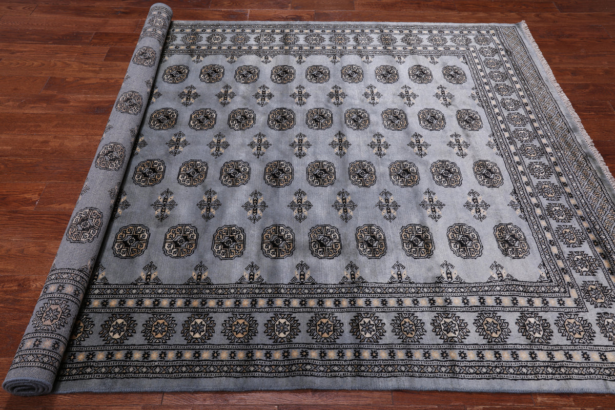 Grey Bokhara Handmade Wool Rug - 6' 2" X 8' 7"