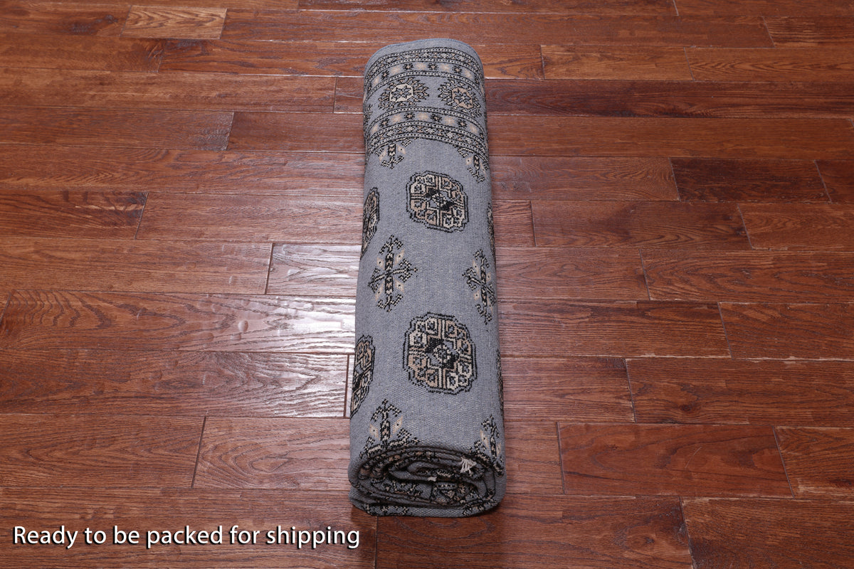 Grey Bokhara Handmade Wool Rug - 6' 2" X 8' 7"